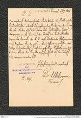 k.k. naturhistorisches Hofmuseum, Intendanzakten 1885-1896 (Hauer), Aktenzahl Z.417/1888, Seite 1